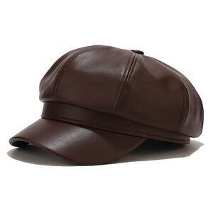 7628 PU Leather Newsboy Cap 8 Panel Paperboy Newsie Cap Bakerboy Beret